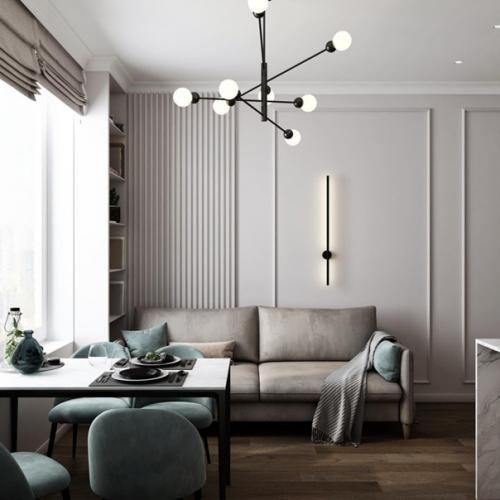 Серые оттенки в интерьере кухни - гостиной. 02