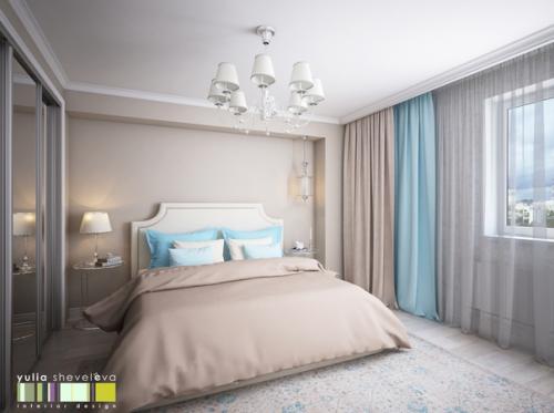 Интерьер спальни в нежных тонах. 01