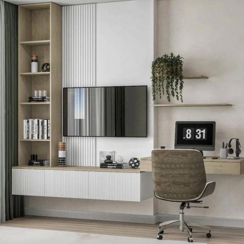 Идея интерьера кухни - гостиной с зелёными акцентами. 06