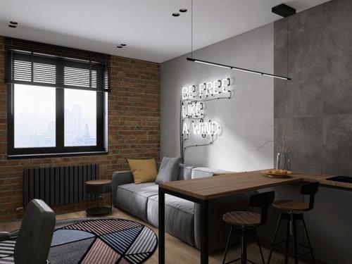 Проект квартиры - студии 24, 9 м 2. интерьер в современном стиле с элементами лофта. 04