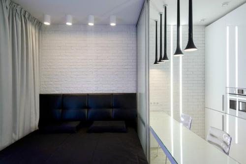 Интерьер кухни и спальни в одной комнате. 01