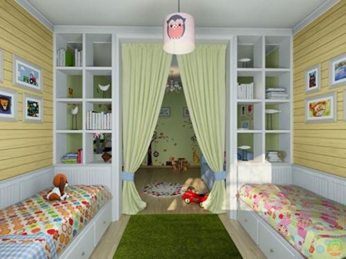 Чудесный интерьер детской комнаты с атмосферой загородного дома, для двух сестричек. 03