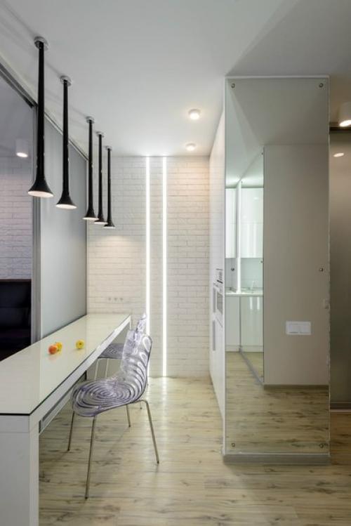 Интерьер кухни и спальни в одной комнате. 03