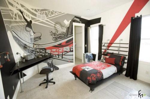 Черно-белая детская с яркими акцентами. 06