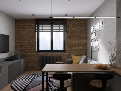 Проект квартиры - студии 24, 9 м 2. интерьер в современном стиле с элементами лофта. 05