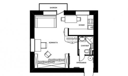 Интерьер квартиры 31 м (с балконом 34 м) в Москве для женщины ученого - богослова. 09