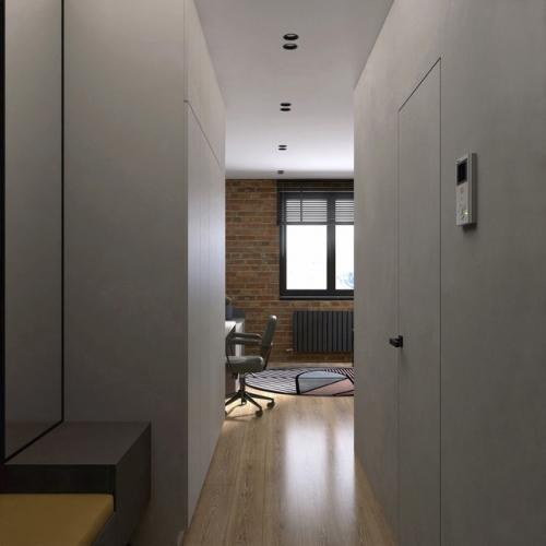 Проект квартиры - студии 24, 9 м 2. интерьер в современном стиле с элементами лофта. 09