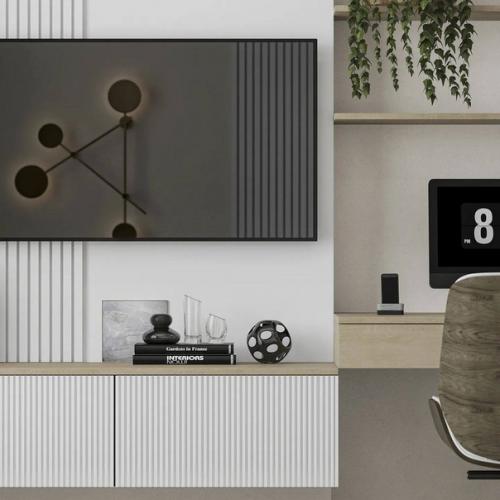 Идея интерьера кухни - гостиной с зелёными акцентами. 01