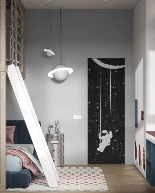 Необычный интерьер детской комнаты в космическом стиле. 01