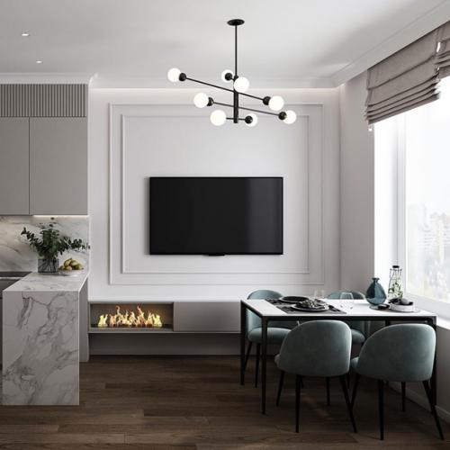 Серые оттенки в интерьере кухни - гостиной. 01