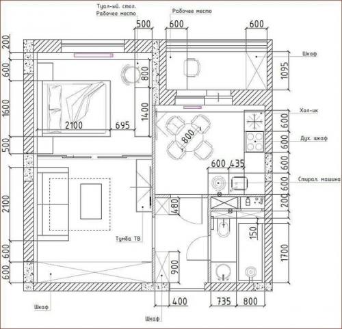 Дизайн - проект однокомнатной квартиры + плаировка. 09