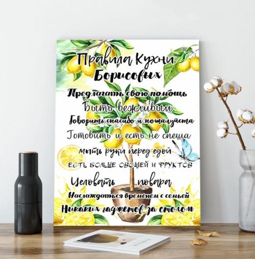 Яркий постер на холсте Правила Дома органично впишется в интерьер, станет ярким акцентом и поможет создать теплую доверительную атмосферу. 02