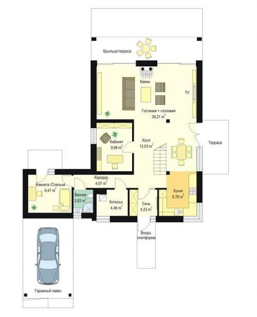 Проект одноэтажного мансардного коттеджа. 02