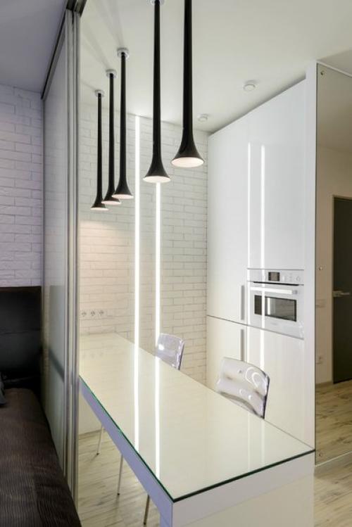 Интерьер кухни и спальни в одной комнате. 06