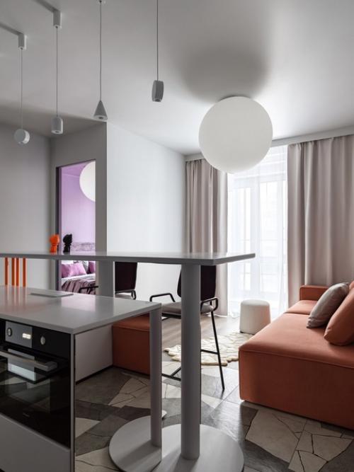 Креативный цветной интерьер 1-комнатной квартиры 40 м 2 в ЖК черная речка в Санкт-петербурге. 03