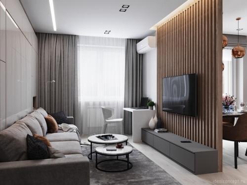 Теплый минимализм. Москва, ЖК Кутузов град 1, S = 60 м 2. 03