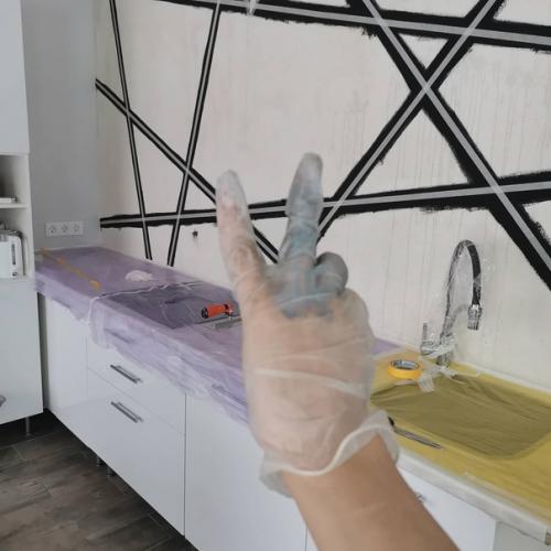 Микроцемент в интерьере кухни, промежуточный момент. 01