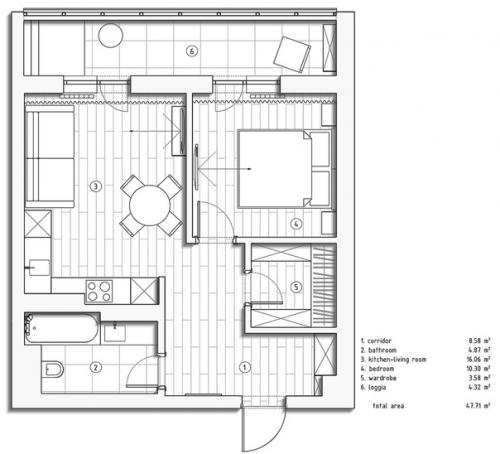 Интерьер 1-комнатной квартиры 43, 4 кв. 09
