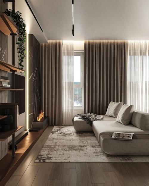 Очень уютная кухня - гостиная с камином. 04