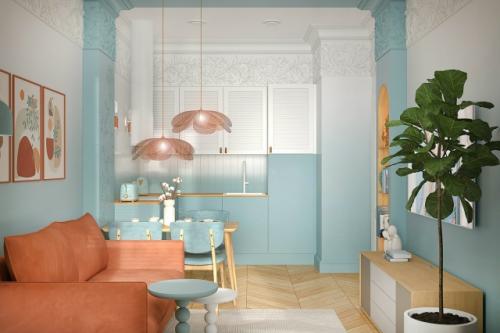 Цветной проект 1-комнатной квартиры 36, 3 м 2 (39, 8 м 2 с лоджией) в ЖК Дубровский в Пушкине (Санкт-петербург. 01