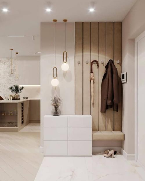 Светлый интерьер кухни - гостинои и прихожей. 02