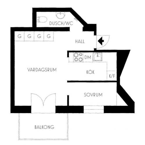 Маленькая квартира - студия в Швеции (29 кв. 09