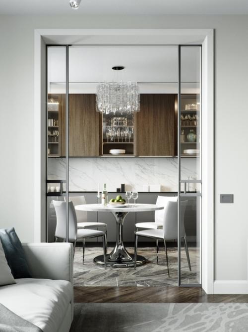 Кухня, гостиная и спальня, проект квартиры на ярославском шоссе. 01