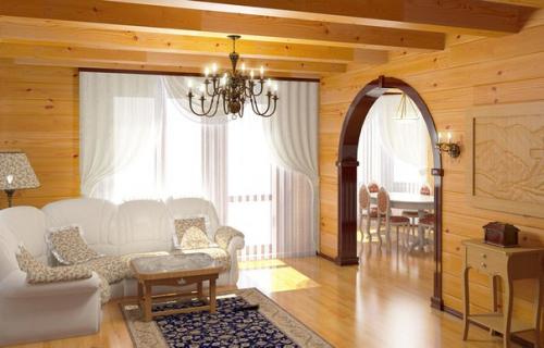 Интерьер гостиной в деревянном доме. 02