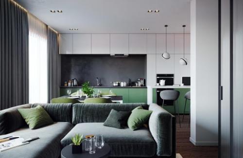 Разные оттенки зеленого в интерьере способны и успокоить, и взбодрить. 03