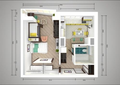Планировка: пять решений для однокомнатной квартиры в домах серии П - 44 Т. 04