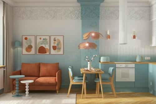 Цветной проект 1-комнатной квартиры 36, 3 м 2 (39, 8 м 2 с лоджией) в ЖК Дубровский в Пушкине (Санкт-петербург.  