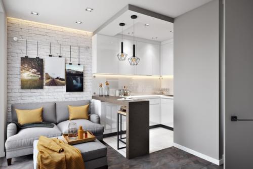 Немного интересных идей, для интерьера маленькой кухни гостиной. 06