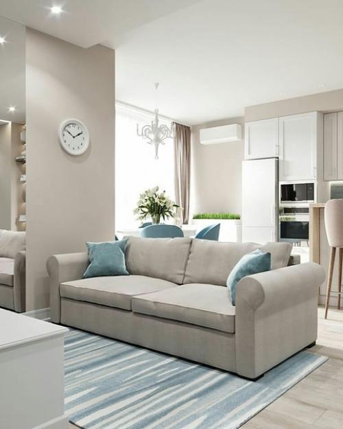 Светлый дизайн кухни - гостиной. 02