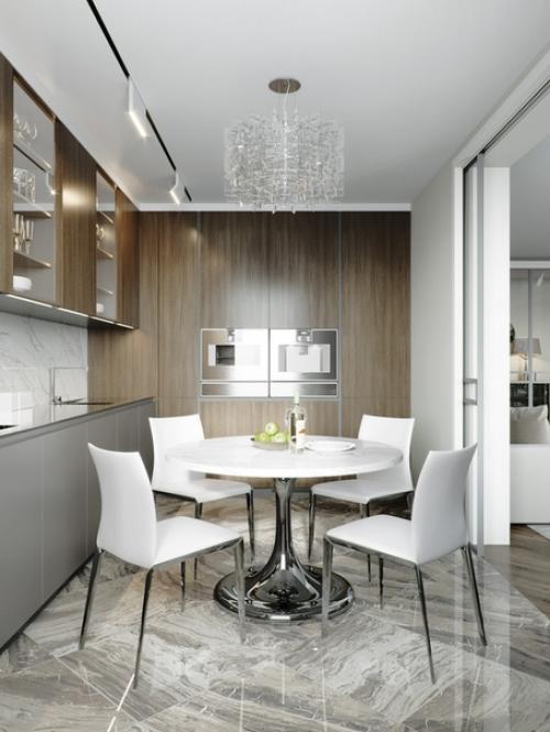 Кухня, гостиная и спальня, проект квартиры на ярославском шоссе. 03