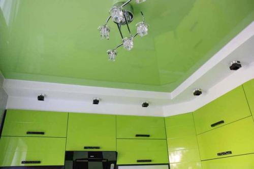 Зеленый глянцевый потолок: необычное дизайнерское решение. 02