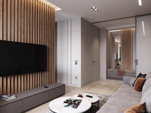 Теплый минимализм. Москва, ЖК Кутузов град 1, S = 60 м 2. 02