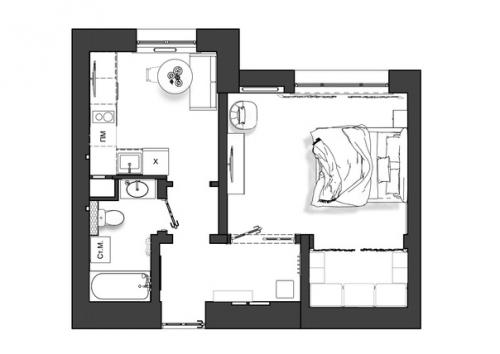 Интерьер 1-комнатной квартиры 36 кв. 09