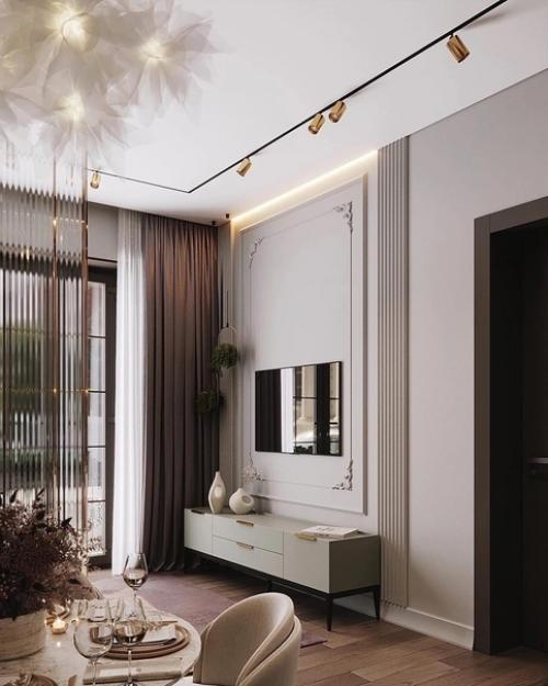 Элегантный интерьер кухни - гостиной в Москве. 03