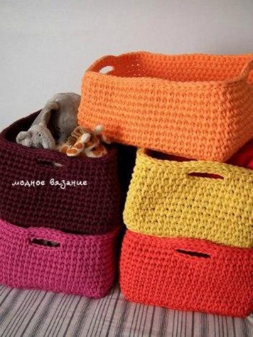 Корзинка из ниток спагетти крючком. 06