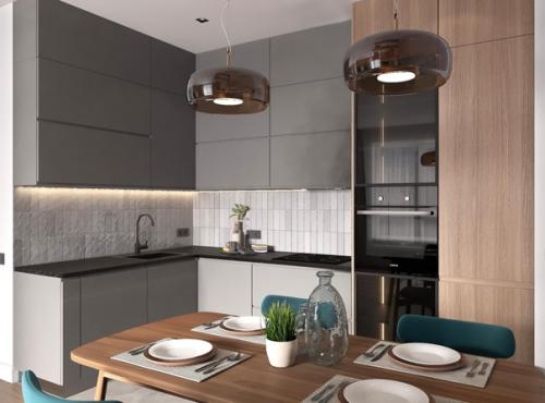 Интерьер кухни. Объединенной с гостиной. 01