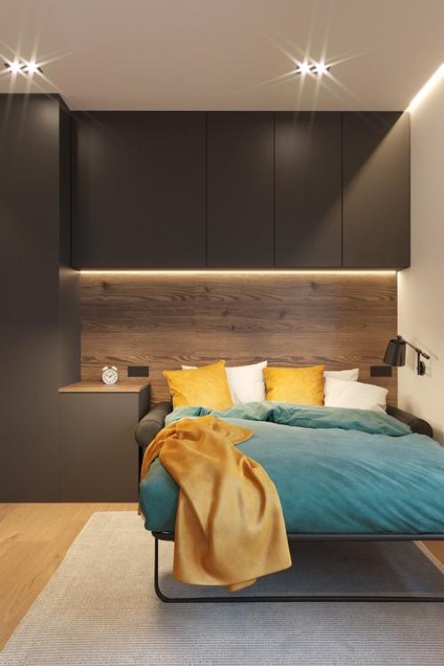 Современный интерьер спальни для молодого человека может стать идеальным пространством, сочетающим комфорт и функциональность. 01