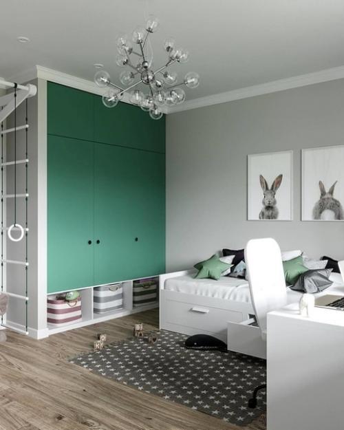 Те, кто любит яркие цвета в детской комнате точно не оценят этот проект. 01