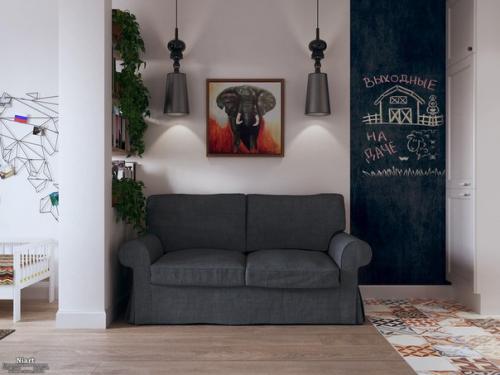 Скандинавский интерьер студии 26 кв. 01