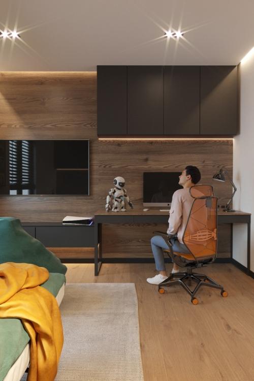 Современный интерьер спальни для молодого человека может стать идеальным пространством, сочетающим комфорт и функциональность. 03