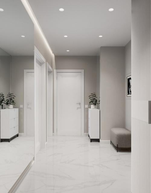 Классический пример современного интерьера в нейтральных светло-серых оттенках. 07