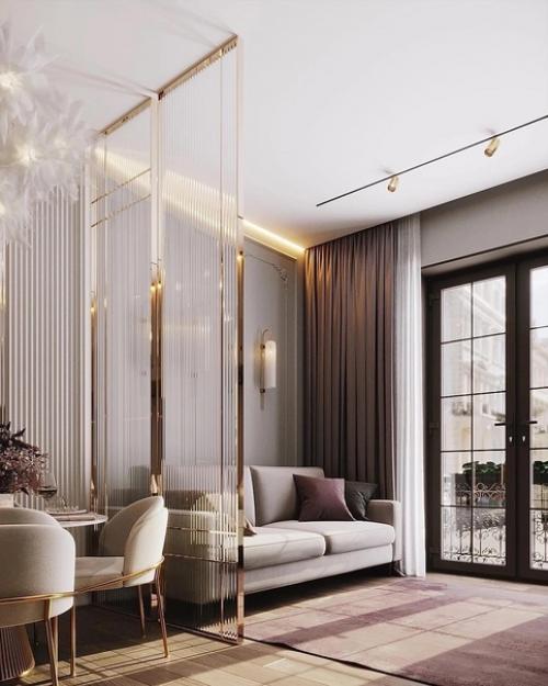 Элегантный интерьер кухни - гостиной в Москве. 02