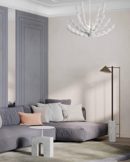 Для оформления интерьера Кухни - Гостиной лучше использовать светлые тона, такие как бежевый или серый в сочетании с белым цветом. 02