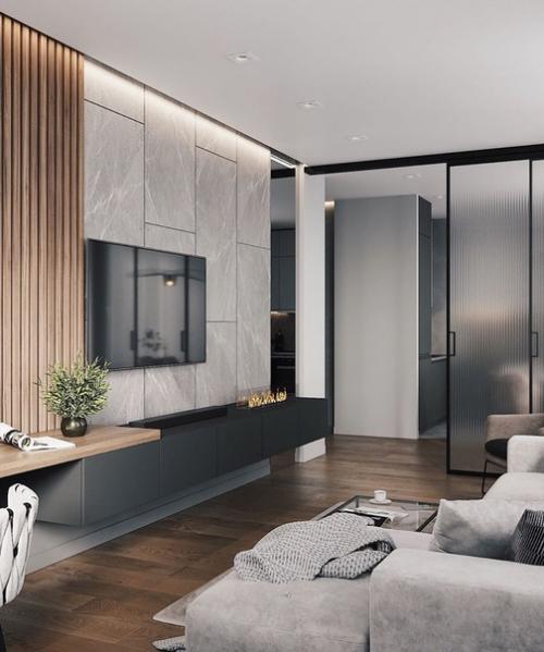 Стильный дизайн гостиной и кухни. 03