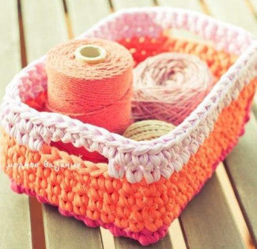 Корзинка из ниток спагетти крючком. 03