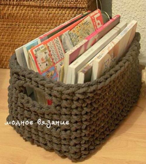 Корзинка из ниток спагетти крючком. 02